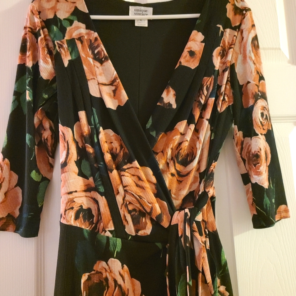 Unique Vintage Floral Midi Dress